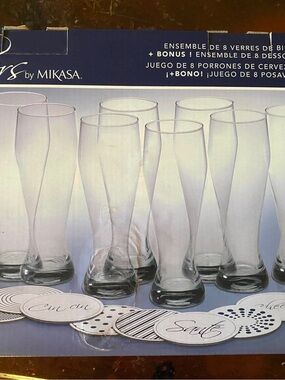 Mikasa Clear Pilsner Beer Glass Set of 8